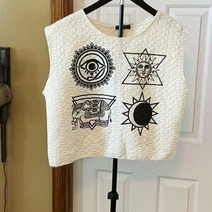 Blush White Quilted Graphic Crop Top